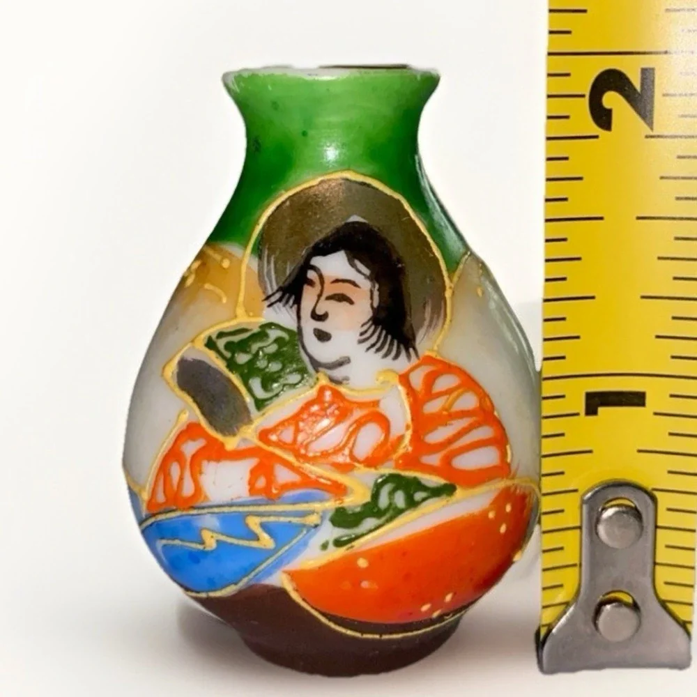 Vintage Small Moriage Satsuma Vase  the‎ Immortals 2 Inches Occupied Japan-Mini